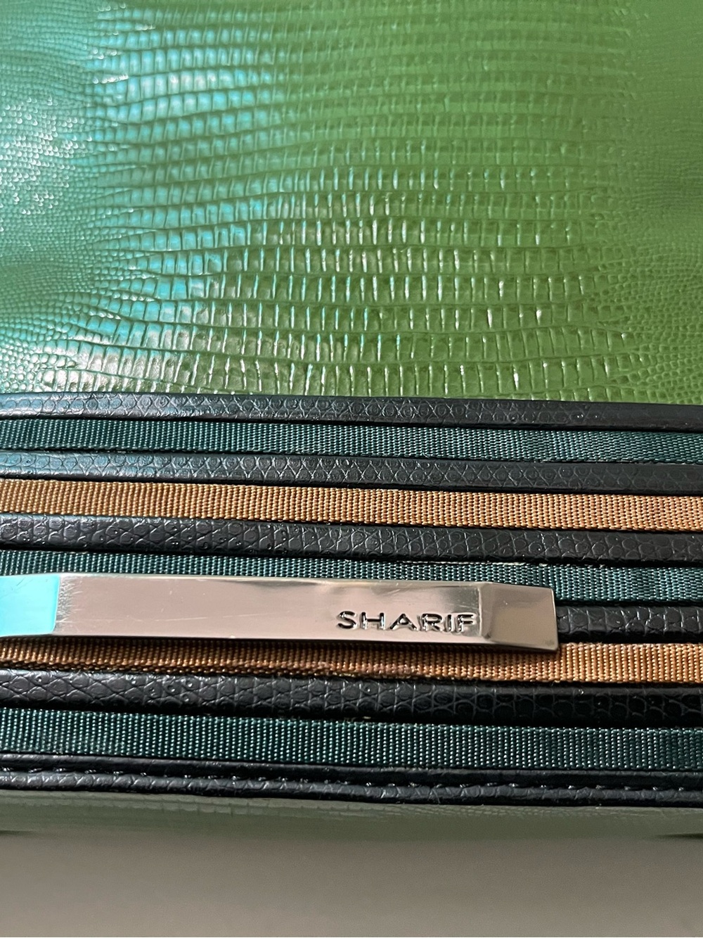 Vintage Sharif Green Textured Reptile-Like Leather Satchel (Accents by Sharif) - Picture 4 of 6